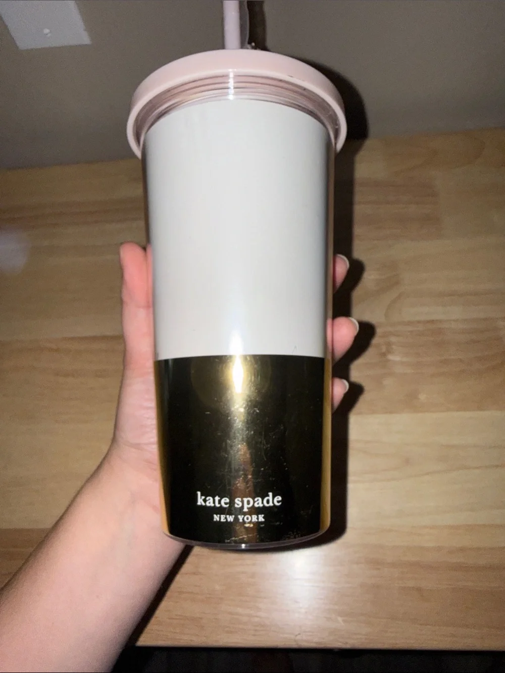 NWT kate spade White, Pink & Gold 'I Do' Insulated Tumbler